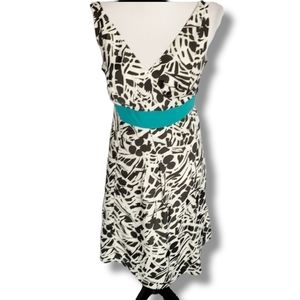 Ann Taylor black white belted all over print patter a line midi dress 10 P